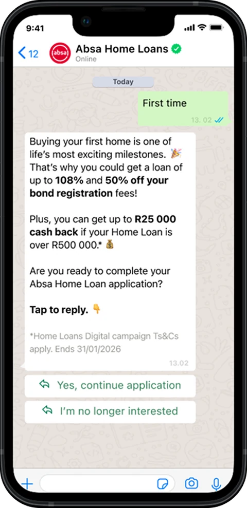 First-Time Branch screen — The first-time buyer branch, with an exit.