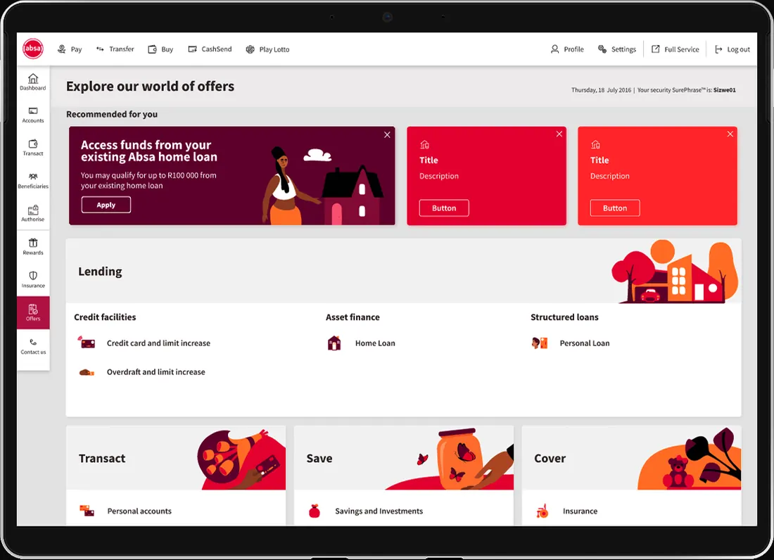 Offers screen — An offers banner in online banking, inviting the customer to apply.