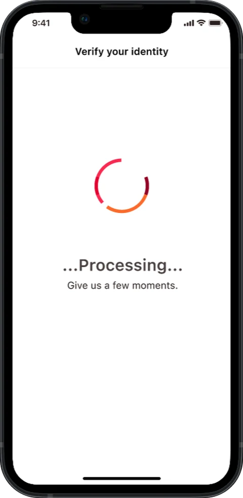 Processing screen — A loading state, so the customer knows the service is working.