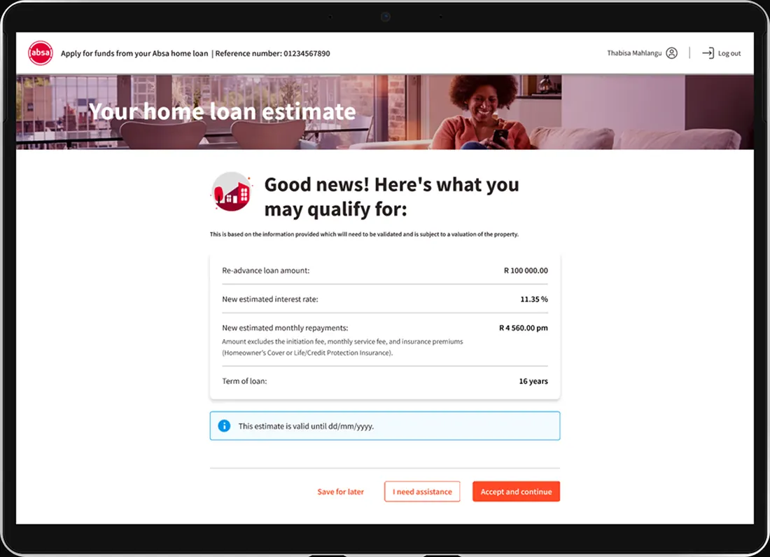 The Estimate screen — A conditional offer, presented in the session.